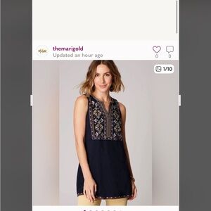 J. Jill dark navy blue Sleeveless Top with Colorful Embroidery